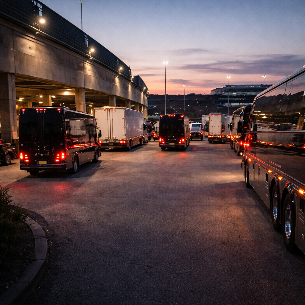 Tour convoy departing venue